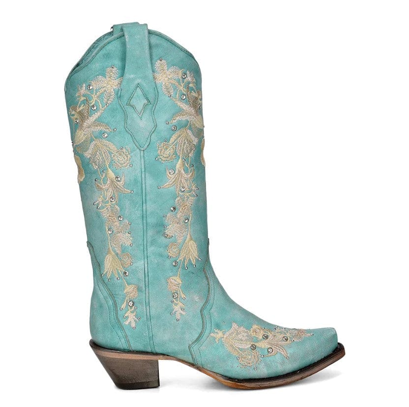 Corral Women's Turquoise Flower Embroidery Crystal Stud Cowgirl