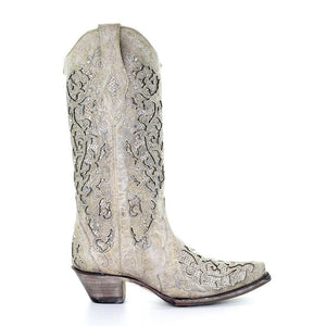 CORRAL BOOTS Boots Corral Women's White Leather Glitter Inlay Cowgirl Boots - A3322