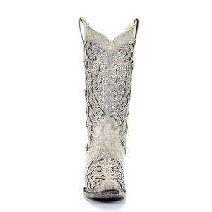 CORRAL BOOTS Boots Corral Women's White Leather Glitter Inlay Cowgirl Boots - A3322