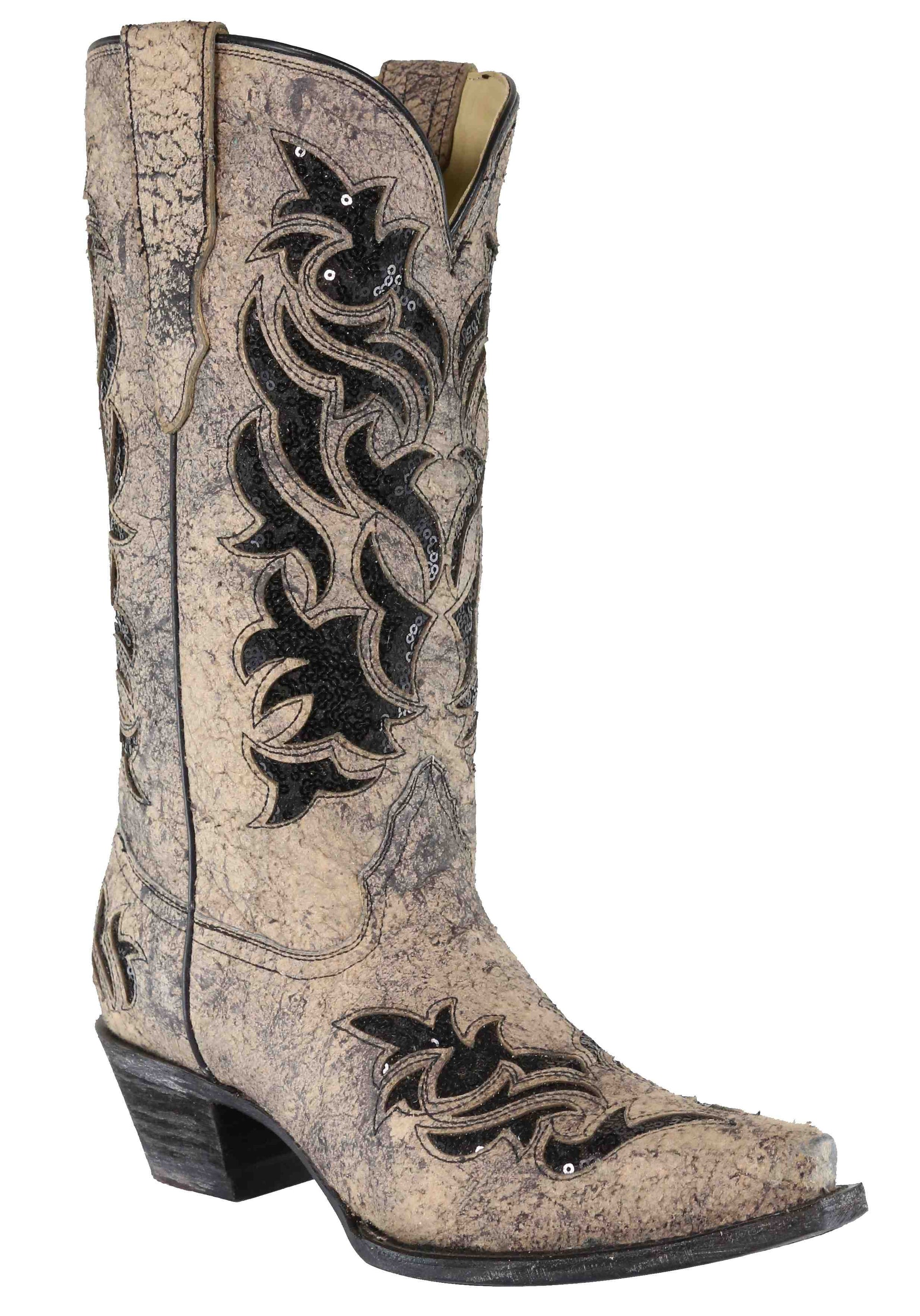CORRAL BOOTS Womens Corral Women's Black Glitter Sequin Inlay Western Boot E1237