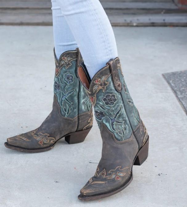 Dan Post Women's Vintage Bluebird Chocolate Brown Snip Toe Western