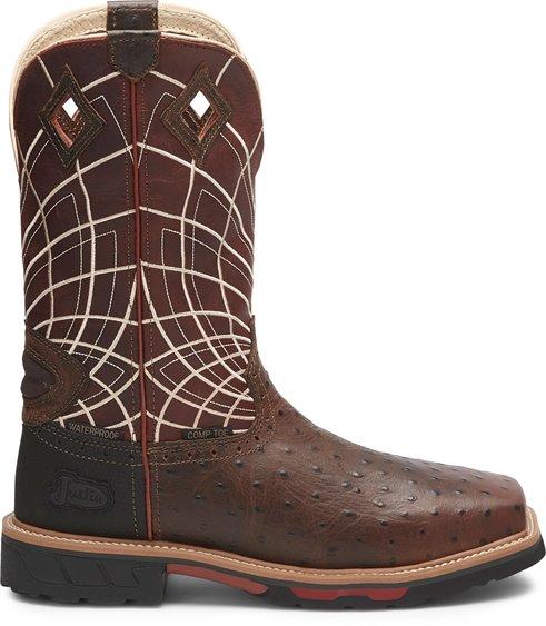 Justin Boots Boots Justin Men’s Derrickman Ostrich Print Comp Toe Work Boots SE4835
