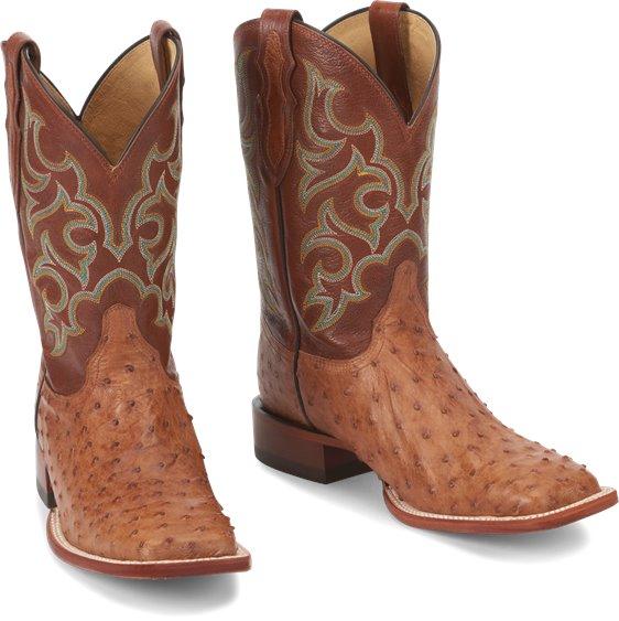 Tri Star Men's 12 Rustic Ostrich Print Cowboy Boot - Cognac