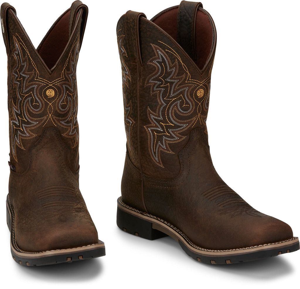 Justin Boots Boots Justin Men's George Strait Fireman Brown Waterproof Cowboy Boots GR9050