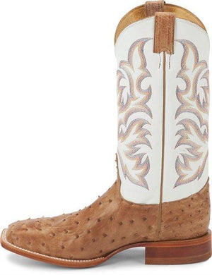 Justin Boots Boots Justin Men's Pascoe Antique Tan & White Full Quill Ostrich Exotic Boots 8572