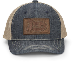 JUSTIN HATS Hats Justin Men's Faux Leather Logo Patch Denim Ball Cap JCBC732