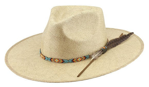 Brown Straw Cowboy Hat Beaded Band Sz  7 1/2 (M/L) Boho Western Vacation Lyrow 12 Pcs Adjustable Cowboy Hat Bands Leather Turquoise  main image 4