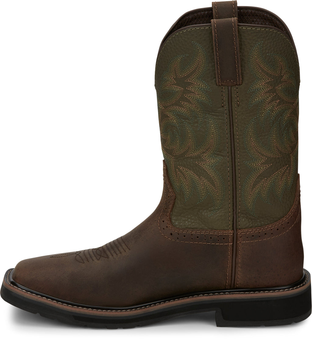 Justin Work Boots Justin Men's Stampede Driller Brown/Green Steel Toe Work Boots SE4688