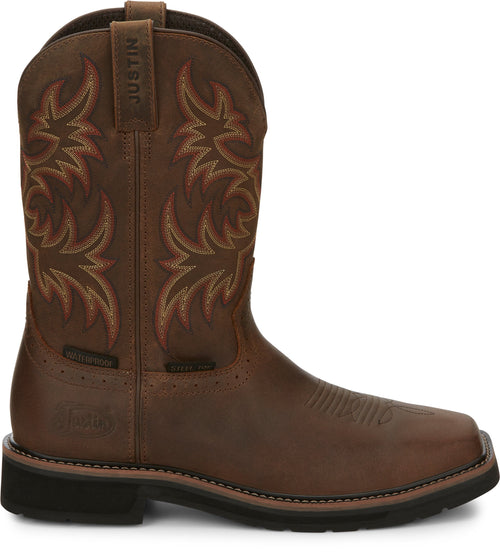 Justin WK4690 Brown Leather Steel Toe Western Work Boots Mens 10D Justin Boots Mens Sz 9.5 D Steel Toe Brown Leather  main image 3