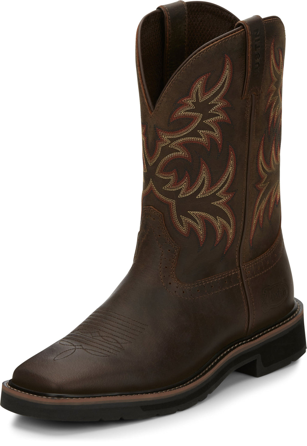 Justin Work Boots Justin Men's Stampede Driller Dark Brown Square Toe Work Boots SE4681