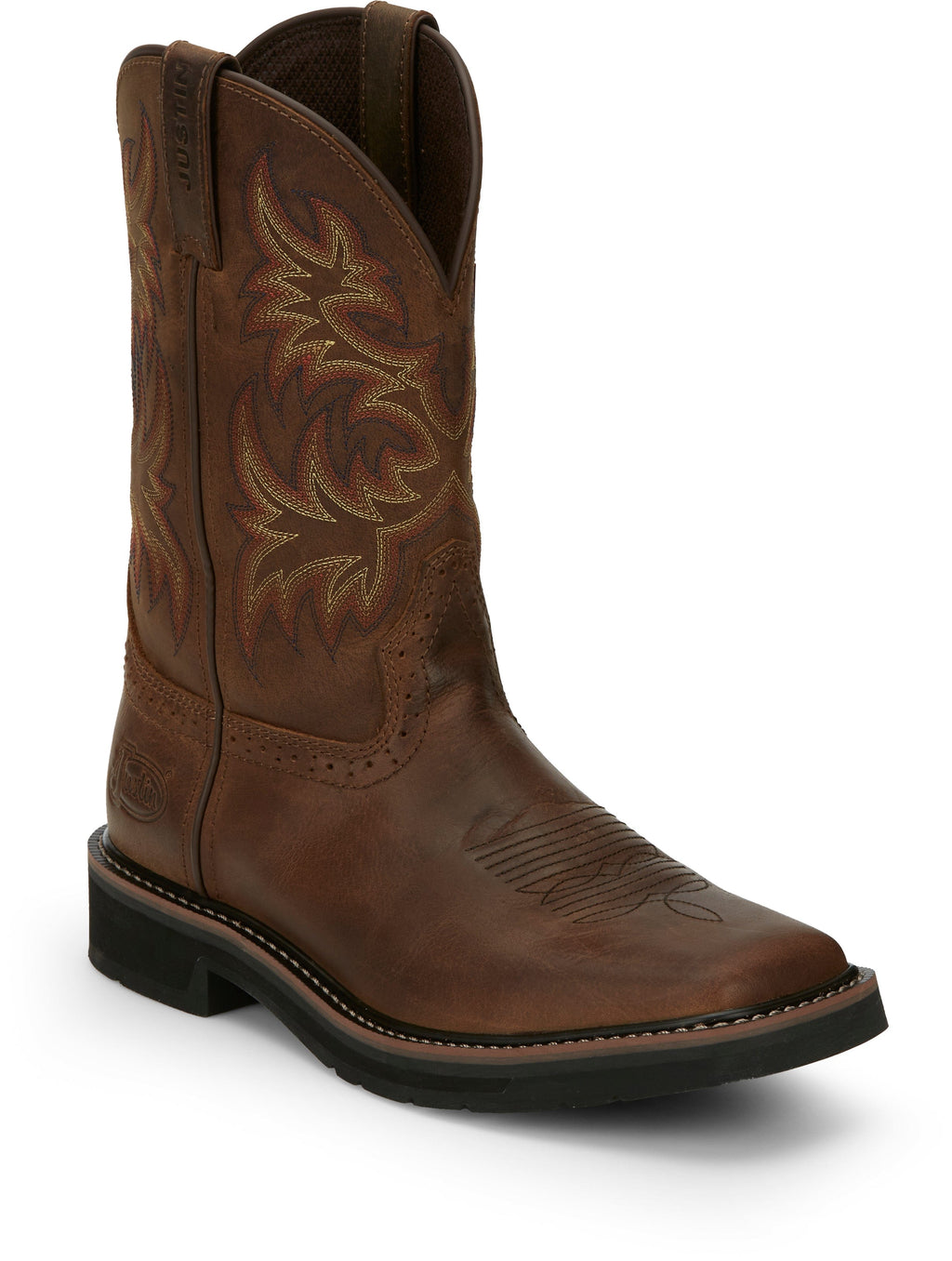 Justin Work Boots Justin Men's Stampede Driller Dark Brown Square Toe Work Boots SE4681