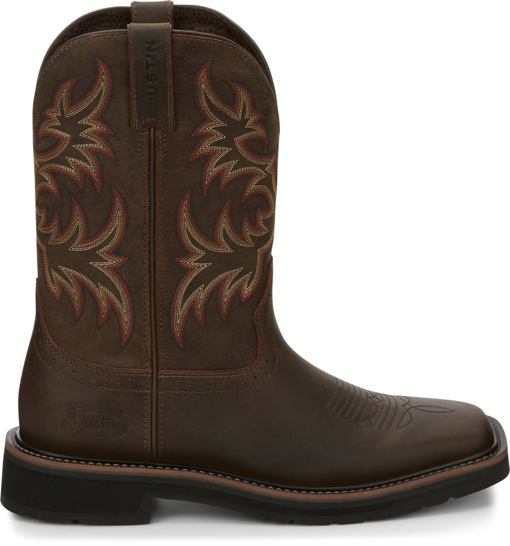 Justin Work Boots Justin Men's Stampede Driller Dark Brown Square Toe Work Boots SE4681