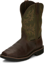 Justin Work Boots Justin Men's Stampede Keavan Dark Brown/Moss Green MetGuard Waterproof Steel Toe Work Boots SE4570