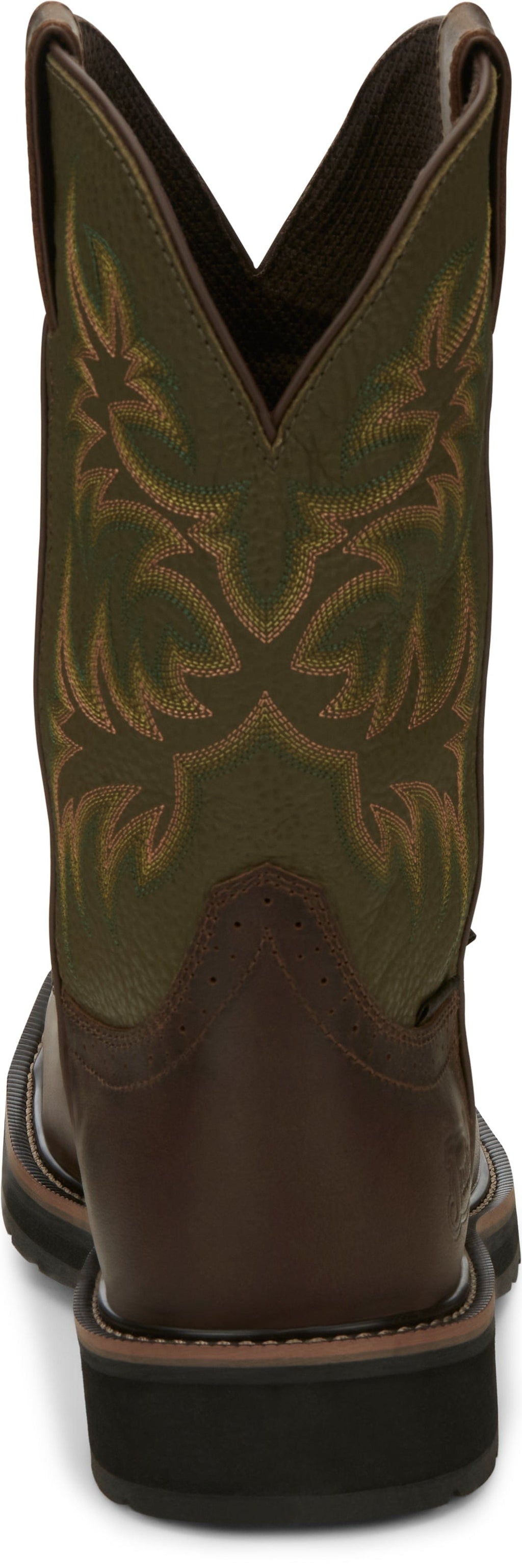 Justin Work Boots Justin Men's Stampede Keavan Dark Brown/Moss Green MetGuard Waterproof Steel Toe Work Boots SE4570