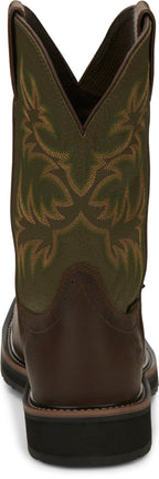 Justin Work Boots Justin Men's Stampede Keavan Dark Brown/Moss Green MetGuard Waterproof Steel Toe Work Boots SE4570