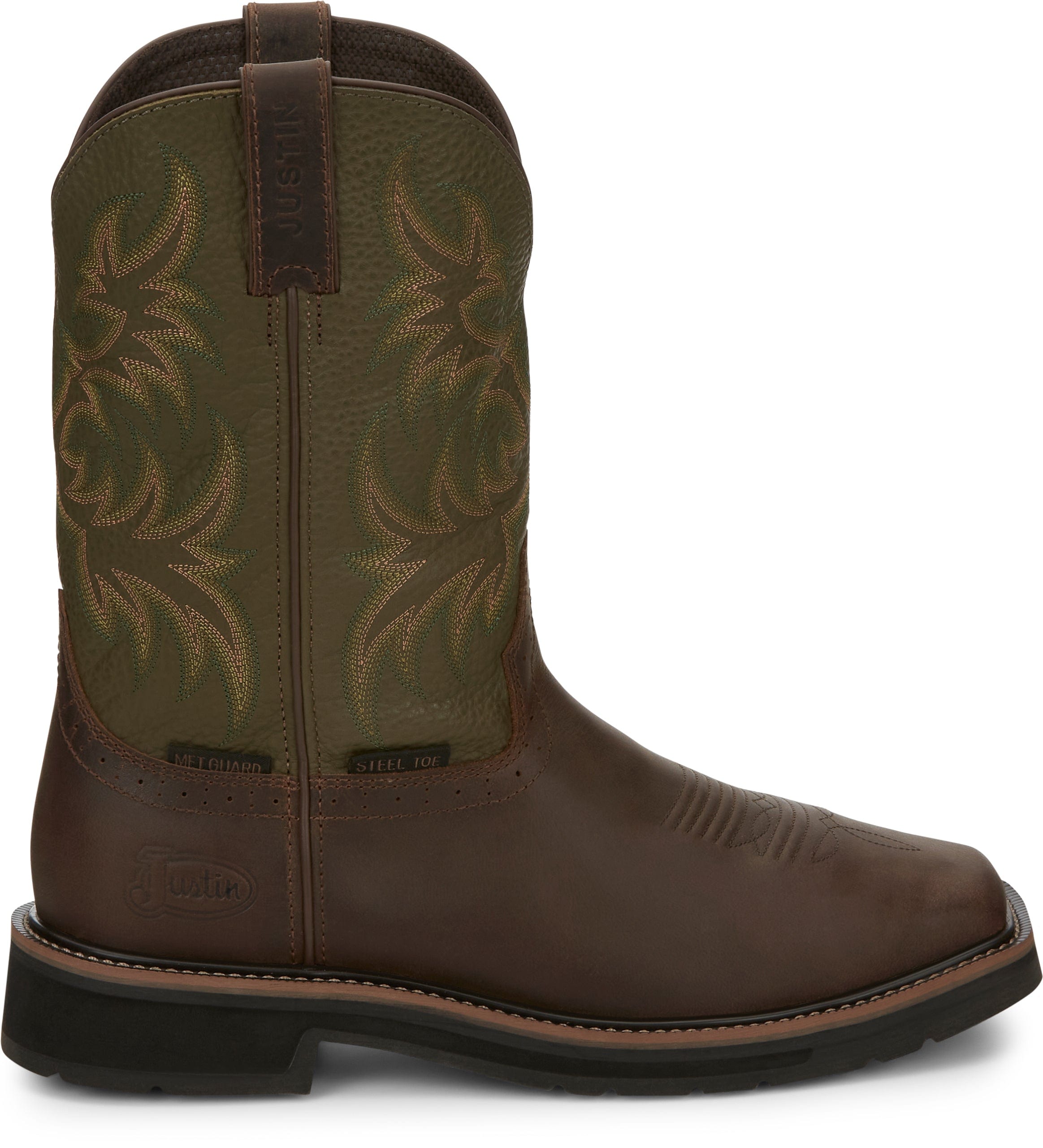 Justin Men's Stampede Keavan Dark Brown/Moss Green MetGuard