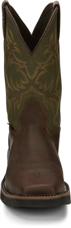 Justin Work Boots Justin Men's Stampede Keavan Dark Brown/Moss Green MetGuard Waterproof Steel Toe Work Boots SE4570