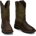 Justin Work Boots Justin Men's Stampede Keavan Dark Brown/Moss Green MetGuard Waterproof Steel Toe Work Boots SE4570
