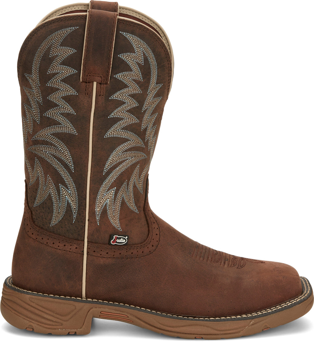 Justin Work Boots Justin Men's Stampede Rush Hickory Brown Square Toe Work Boots SE7400