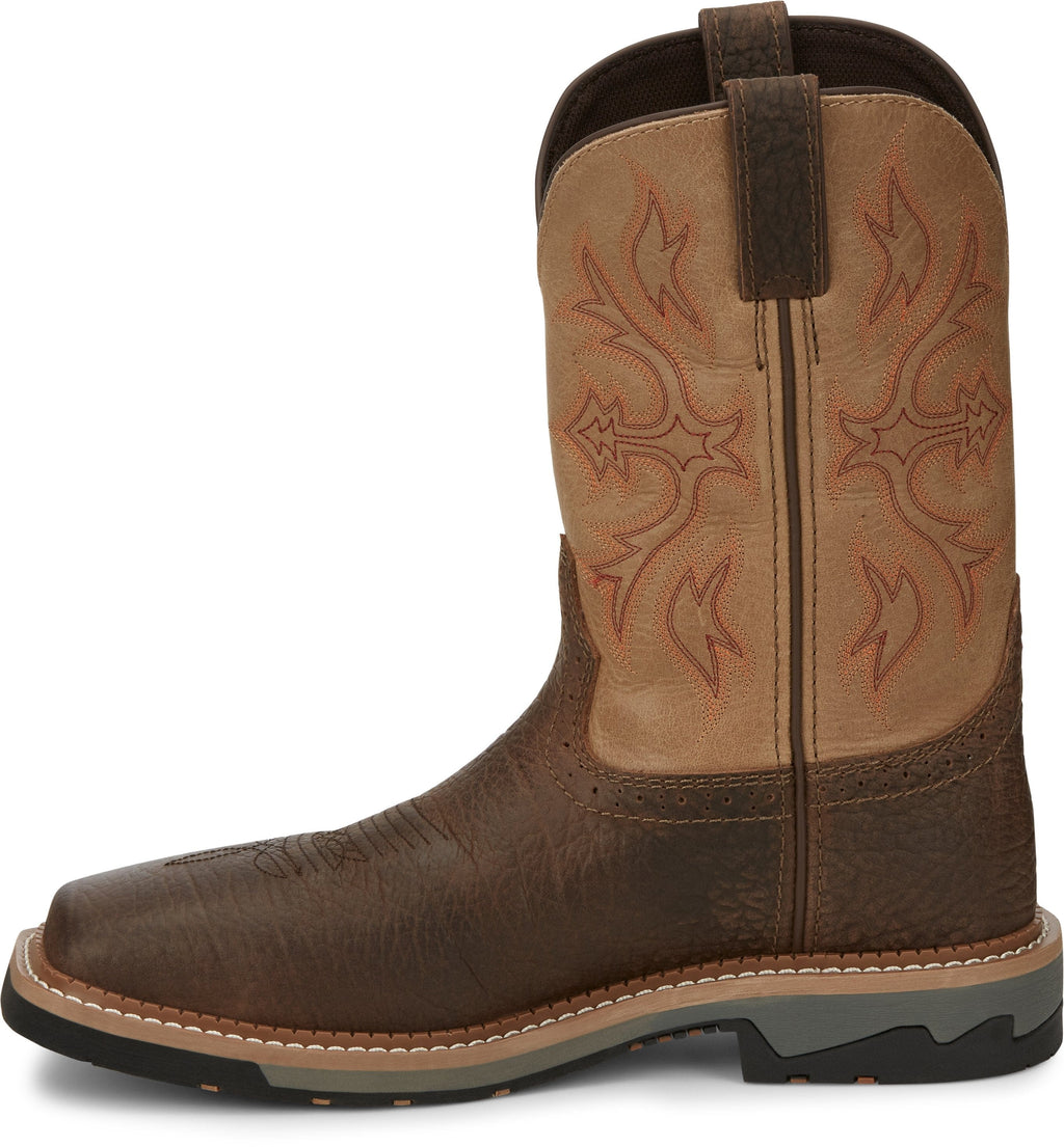 Justin Work Boots Justin Stampede Bolt Light Brown Square Composite Toe Men's Western Work Boot - SE4103