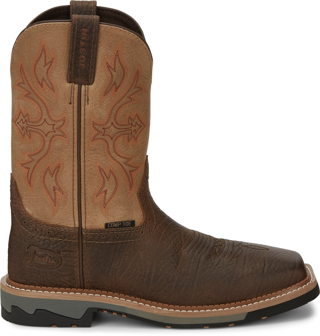 Justin Work Boots Justin Stampede Bolt Light Brown Square Composite Toe Men's Western Work Boot - SE4103