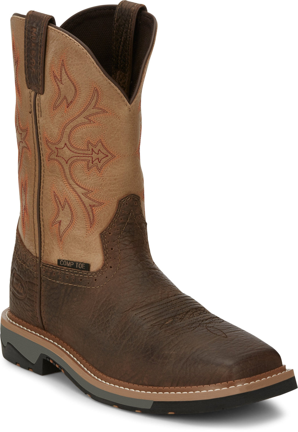 Justin Work Boots Justin Stampede Bolt Light Brown Square Composite Toe Men's Western Work Boot - SE4103