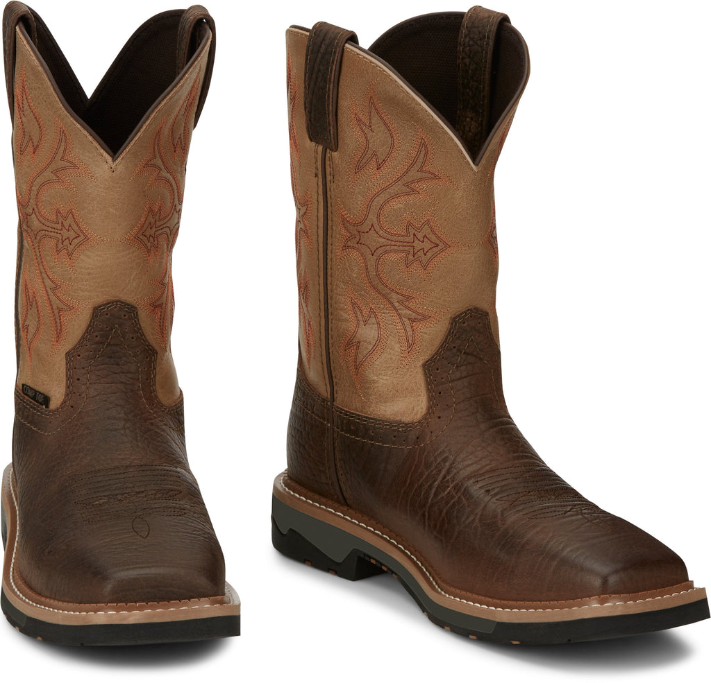 Justin Work Boots Justin Stampede Bolt Light Brown Square Composite Toe Men's Western Work Boot - SE4103