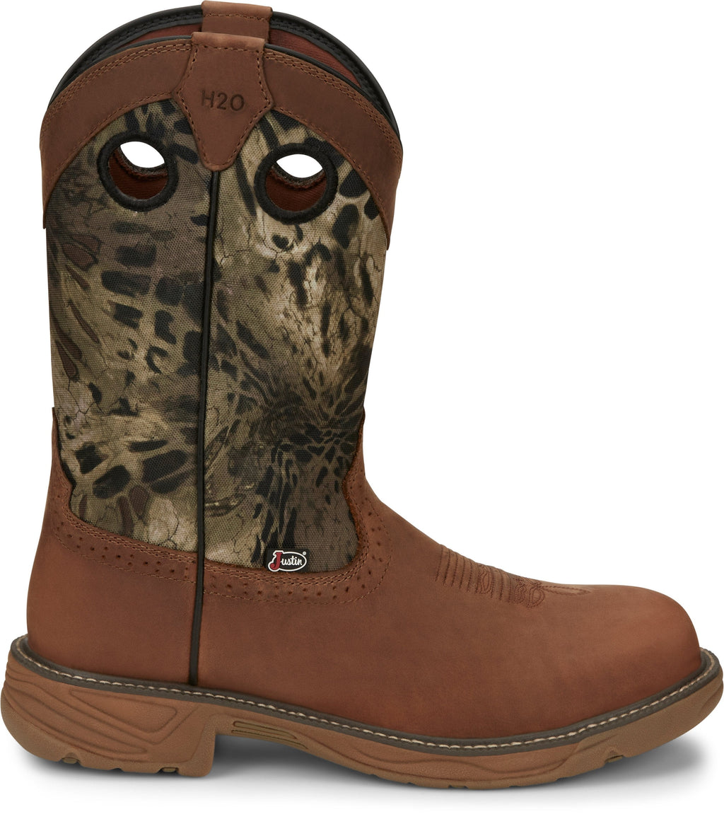 Justin Work Boots Justin Stampede Rush Barley Woodlands Round Toe Waterproof Western Work Boots - SE4318