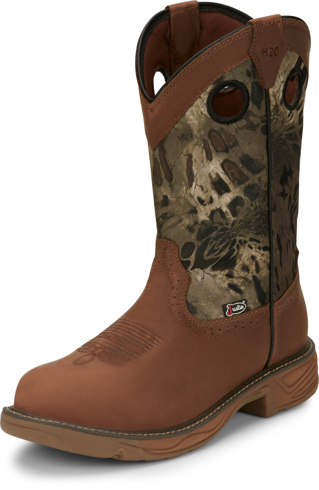Justin Work Boots Justin Stampede Rush Barley Woodlands Round Toe Waterproof Western Work Boots - SE4318