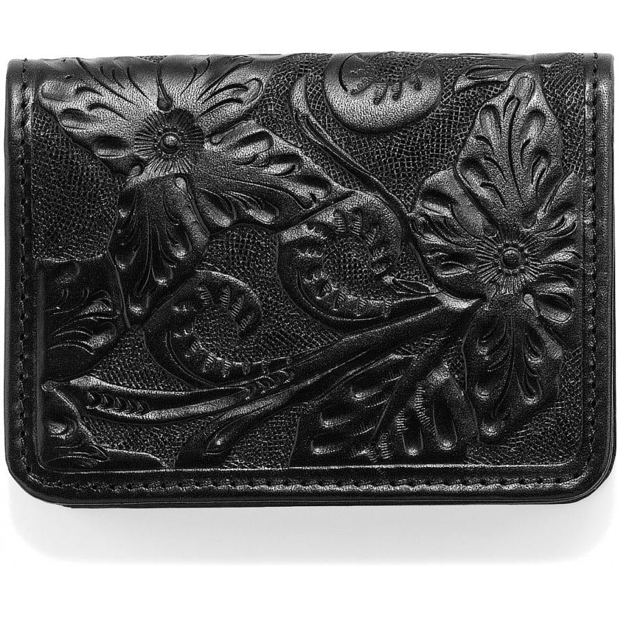 Florecita ” Small Tooled Leather Card Case/ Zipper Pouch ( Black