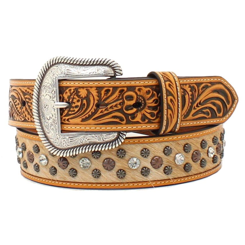 M&F WESTERN Belt Nocona Women's Tooled Calf Hair Tan Belt N320003208