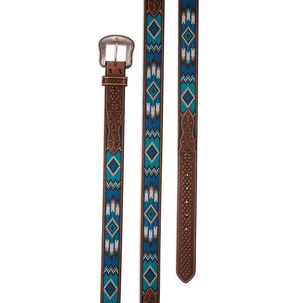 M&F WESTERN Belts Ariat Men's Southwestern Brown & Blue Embroidered Belt A1038702