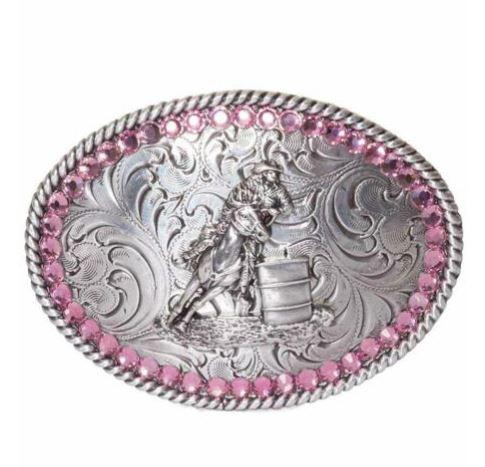 Nocona Girl's Belt Buckle Pink Crystal Barrel Racer 37380