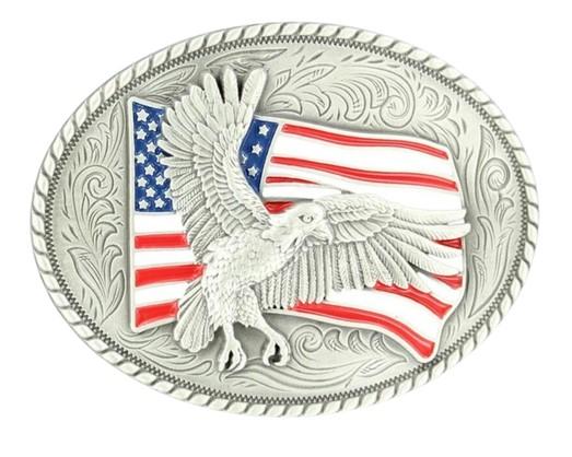 M&F WESTERN Buckle Nocona Silver American Flag Bald Eagle Buckle 37936