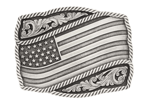 Montana Silversmiths Buckle Montana Silversmiths Classic Impressions Waving American Flag Attitude Buckle A590S