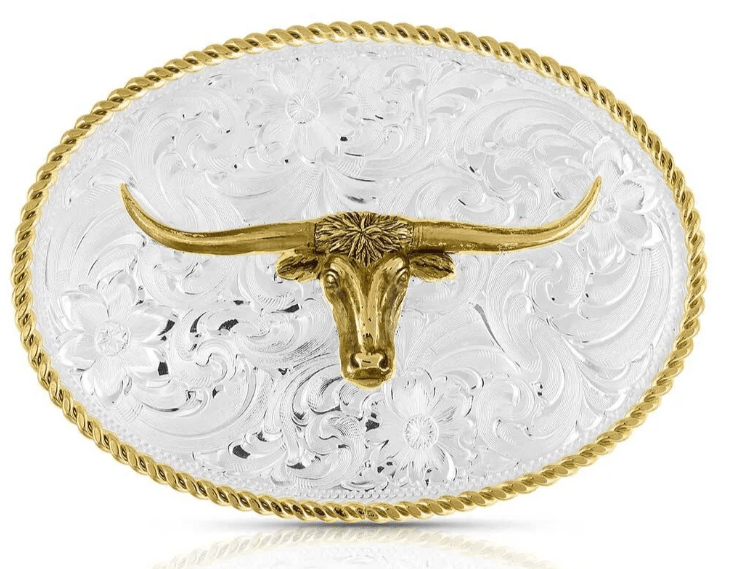 MONTANA SILVERSMITHS Buckle Montana Silversmiths Two-Tone Engraved Western Buckle with Longhorn 1849-767M