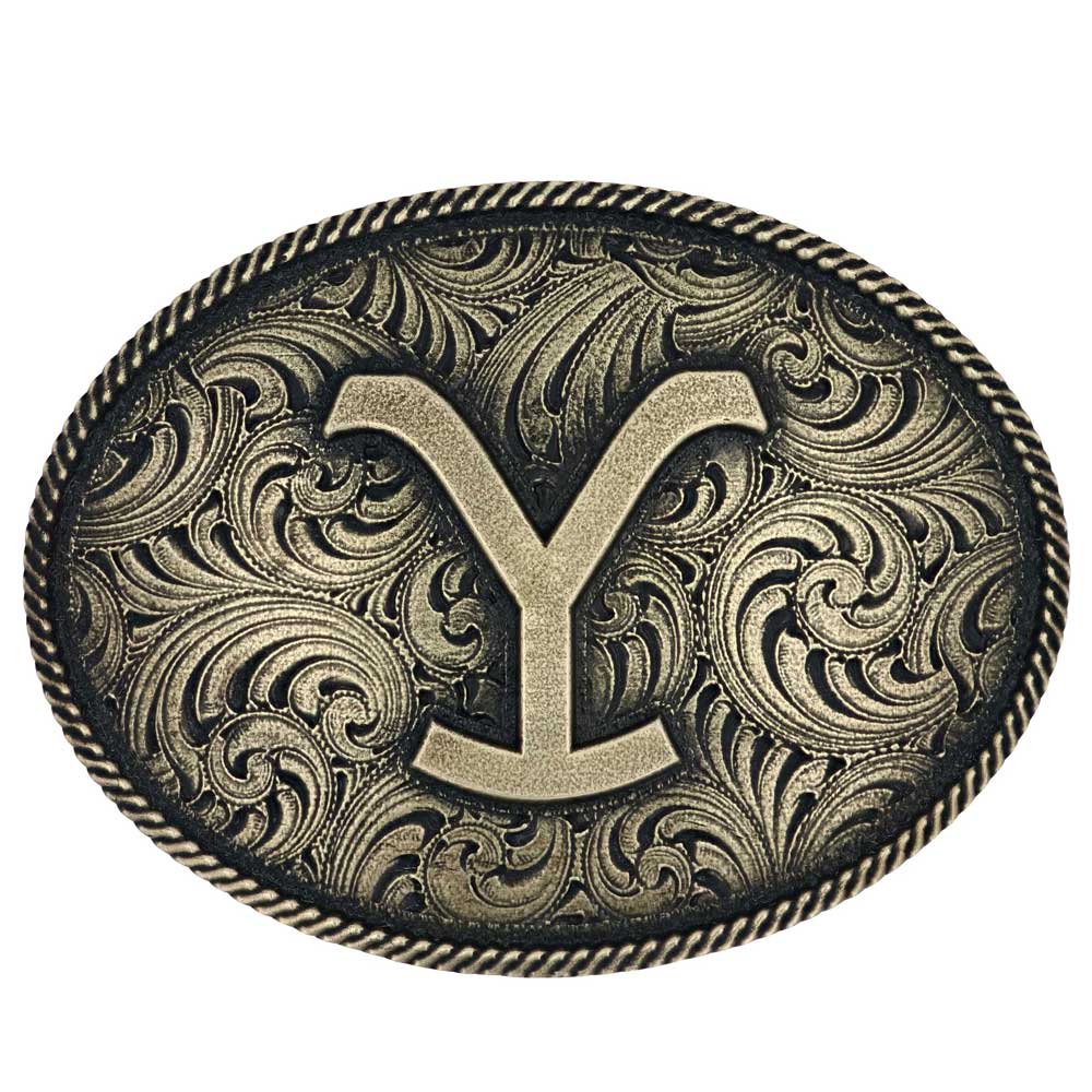 MONTANA SILVERSMITHS Buckle Montana Silversmiths Yellowstone Y Filigree Oval Belt Buckle A913YEL