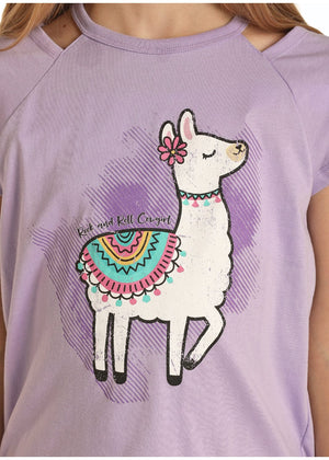 PANHANDLE Shirts Rock & Roll Cowgirl Girls Lavender Lama Graphic Tee G3T8122