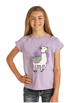 PANHANDLE Shirts Rock & Roll Cowgirl Girls Lavender Lama Graphic Tee G3T8122