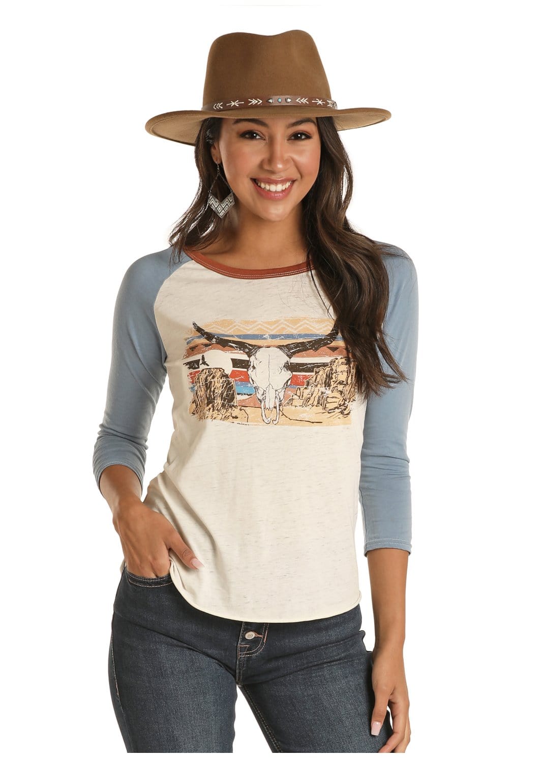PANHANDLE Shirts Rock & Roll Cowgirl Women's Baseball Graphic T-Shirt 48T1160