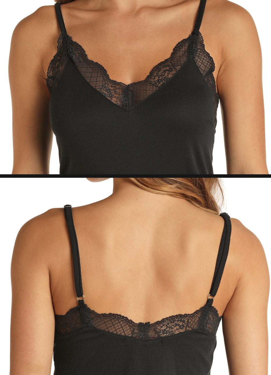 The Sweet Lace Trim Cami - Black