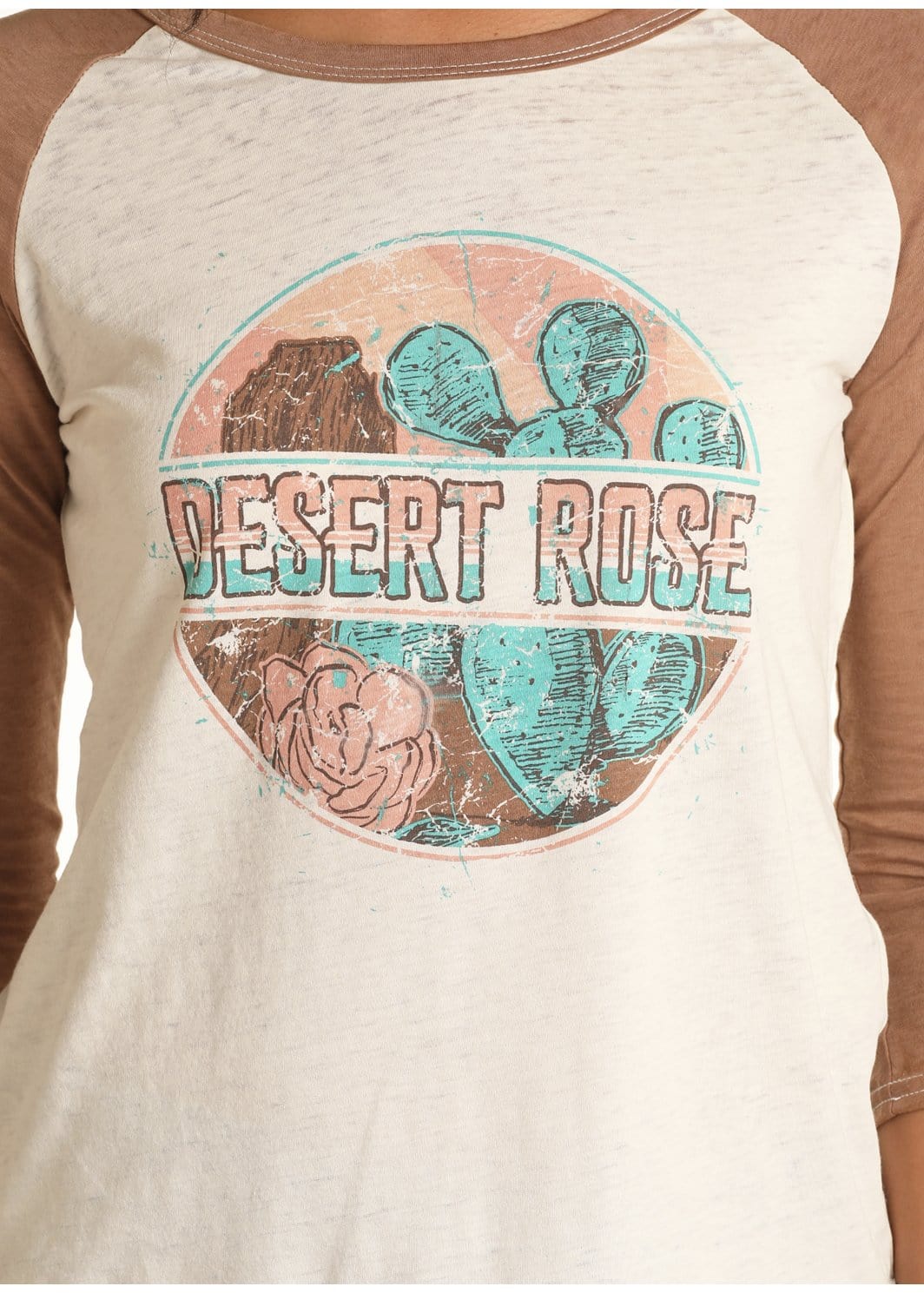 Rock Roll Wear, Women\'s 48T1180 T-Shirt Western Russell\'s Cowgirl Baseball & Rose - Desert