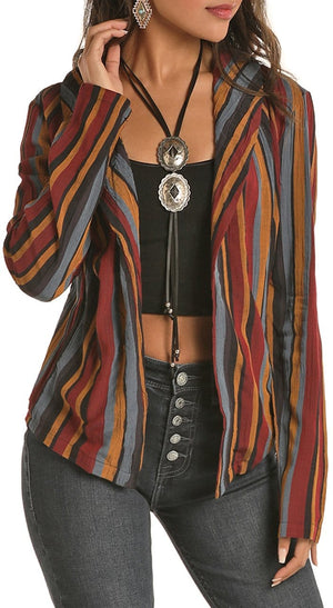 PANHANDLE Shirts Rock & Roll Cowgirl Women's Loose Fit Striped Jacket 52-7646