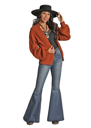 PANHANDLE Shirts Rock & Roll Cowgirl Women's Open Front Rust Cardigan 46-1159