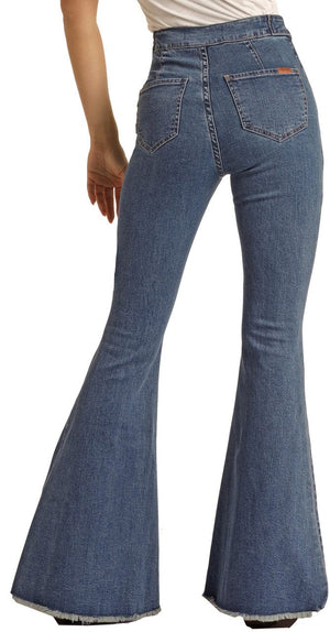 PANHANDLE SLIM Jeans Rock & Roll Cowgirl Women's High Rise Extra Stretch Double Button Bell Bottom Jeans RRWD7PRZRA