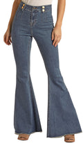 PANHANDLE SLIM Jeans Rock & Roll Cowgirl Women's High Rise Extra Stretch Double Button Bell Bottom Jeans RRWD7PRZRA