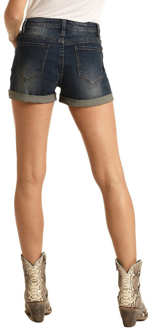 PANHANDLE SLIM Jeans Rock & Roll Cowgirl Women's Mid Rise Extra Stretch Denim Shorts 68M3692