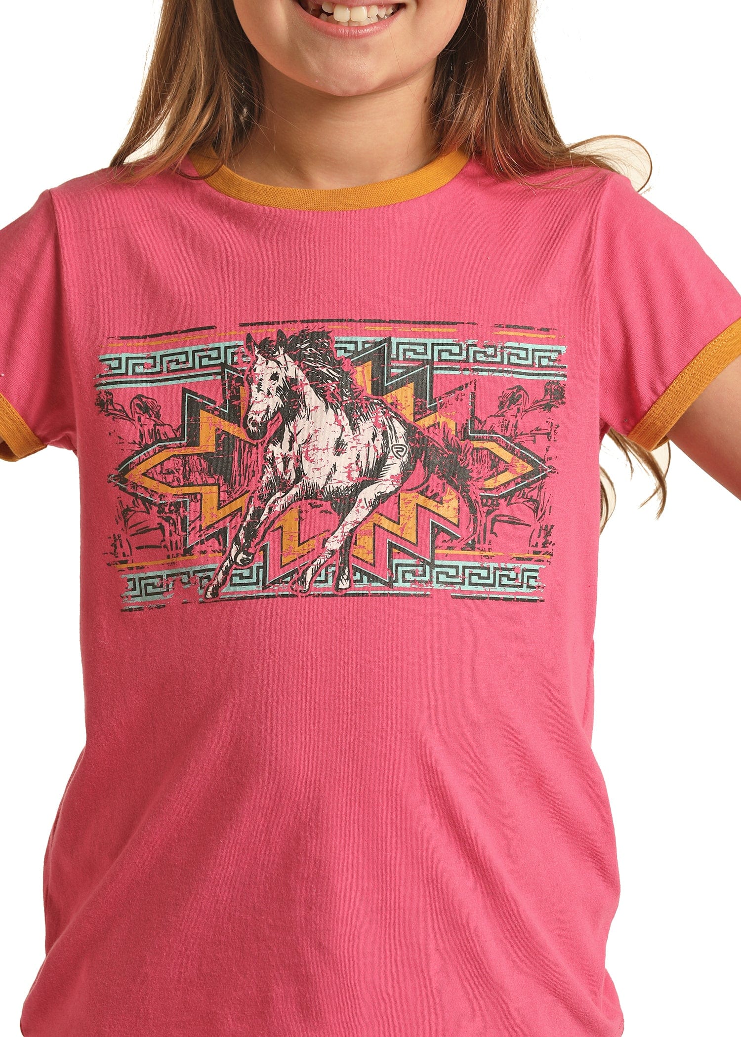 Rock & Roll Cowgirl Girls Hot Pink Horse Short Sleeve Graphic Tee