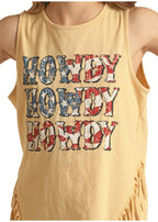 PANHANDLE SLIM Shirts Rock & Roll Cowgirl Girls Howdy Fringed Yellow Tank Top RRGT20R110