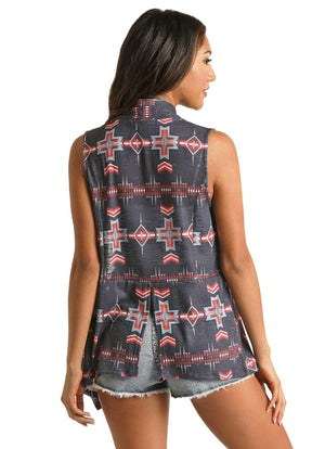 PANHANDLE SLIM Shirts Rock & Roll Cowgirl Women's Americana Aztec Print Vest RRWT98RZNR